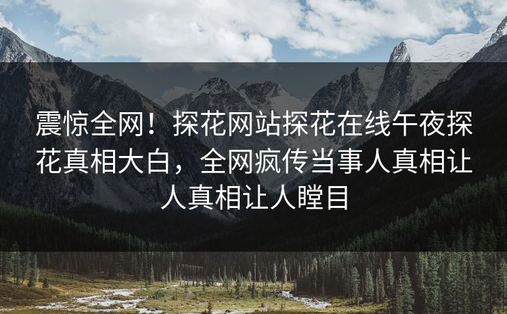 震惊全网！探花网站探花在线午夜探花真相大白，全网疯传当事人真相让人真相让人瞠目