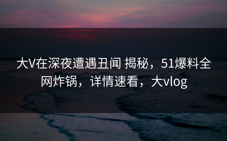 大V在深夜遭遇丑闻 揭秘，51爆料全网炸锅，详情速看，大vlog