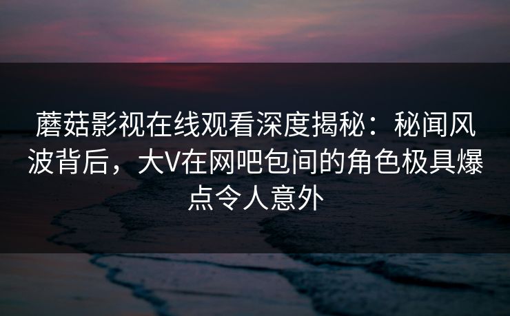 蘑菇影视在线观看深度揭秘：秘闻风波背后，大V在网吧包间的角色极具爆点令人意外