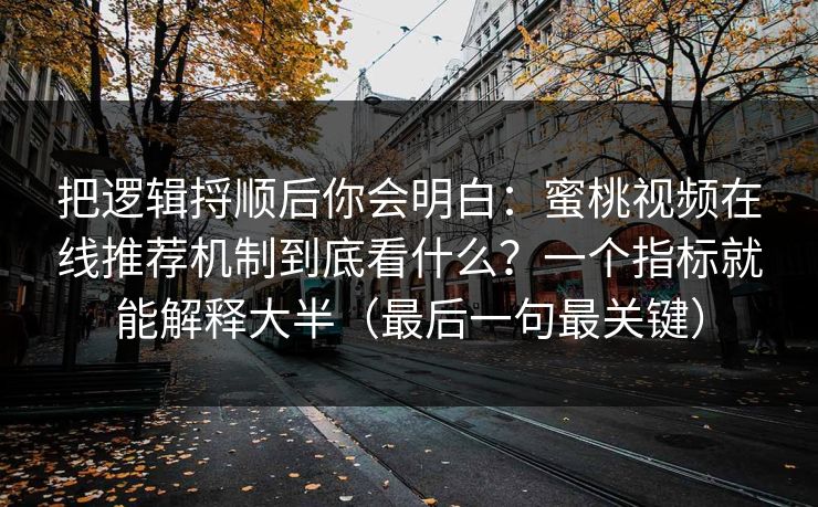 把逻辑捋顺后你会明白：蜜桃视频在线推荐机制到底看什么？一个指标就能解释大半（最后一句最关键）