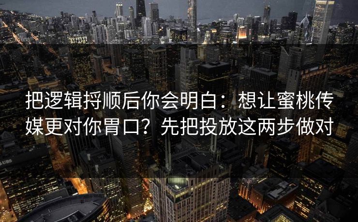 把逻辑捋顺后你会明白：想让蜜桃传媒更对你胃口？先把投放这两步做对